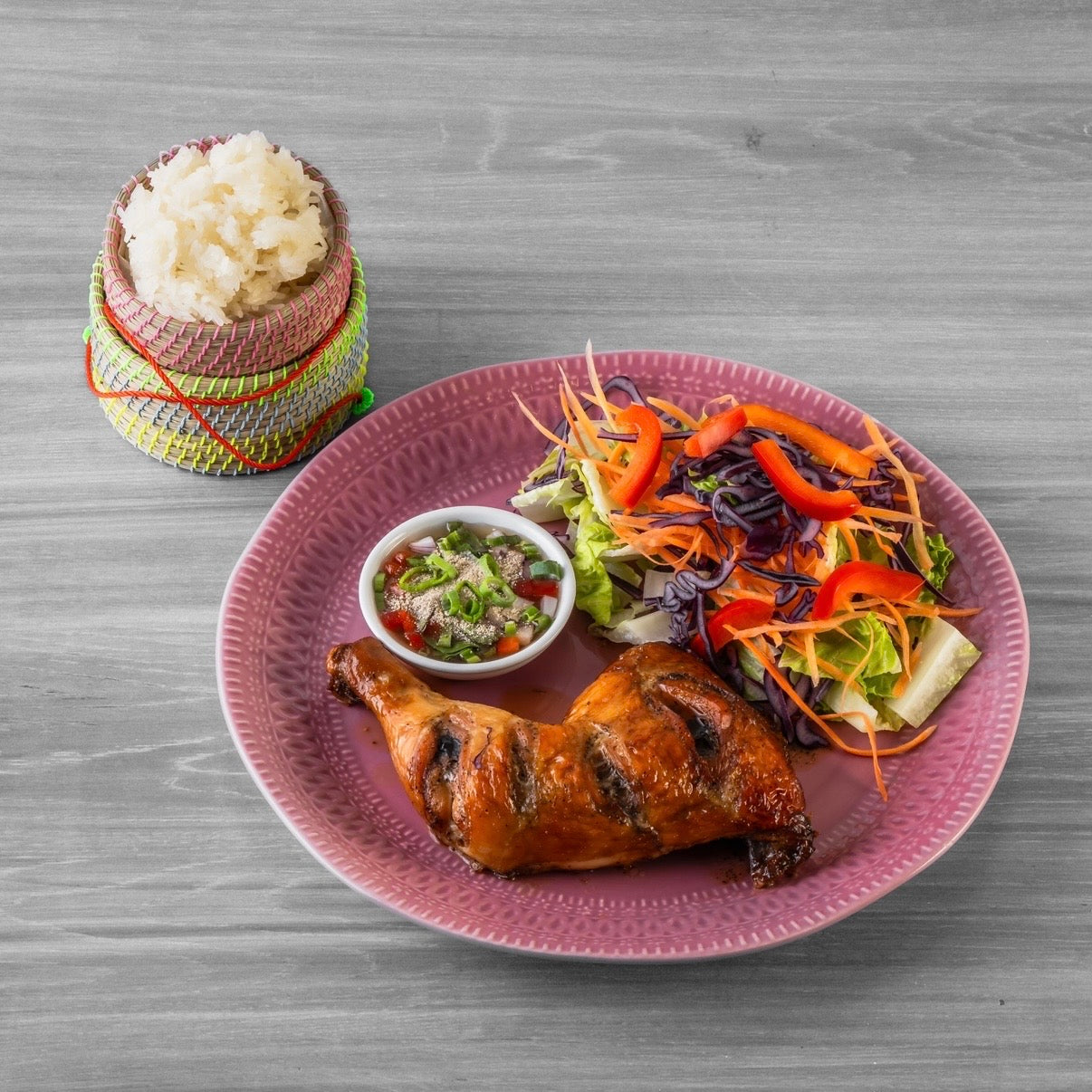 Thai Roasted Chicken with Sticky Rice - ข้าวเหนียวไก่อบ